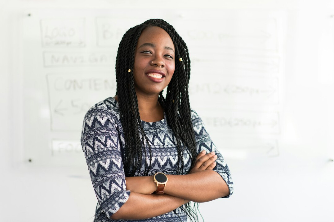 woman presenting confidently